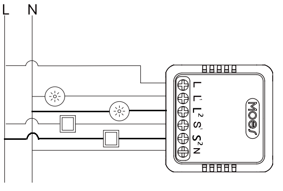 Câblage électrique du micromodule WiFi double variateur de lumière Moes WM-105B-M-MS
